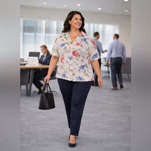 Alfred Dunner Petite Floral Blouse PM Button Front Lightweight Career Casual Top